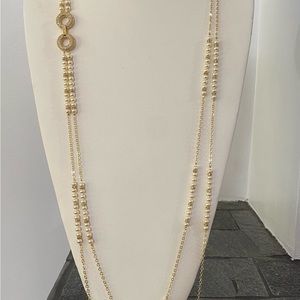 Swarovski 5mm pearls,long necklace 35 inch, with gold plated side clasp,Handmade